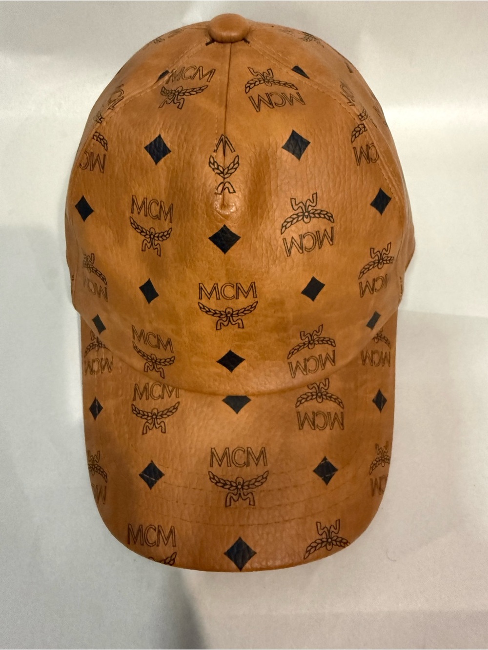 MCM Cognac Leather Logo Baseball Cap Unisex Pre-owned